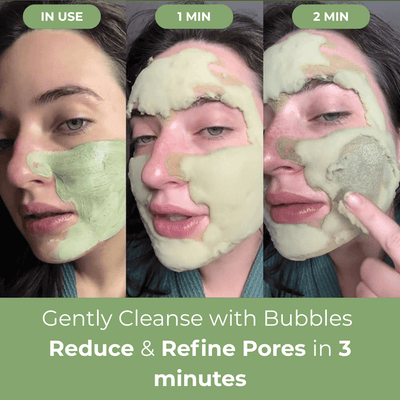 Holy Basil Bubble Mask key ingredients and pore-cleansing benefits from Olivine Beauty