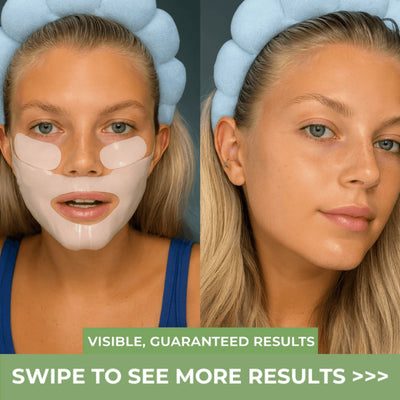 Before and after results showing smoother, more radiant-looking skin with Olivine Beauty Bio-Collagen Mask