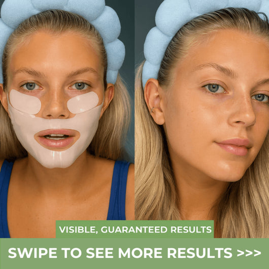 Before and after results showing smoother, more radiant-looking skin with Olivine Beauty Bio-Collagen Mask