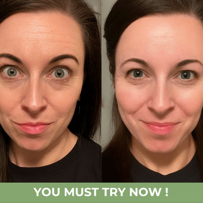 Visible skin comparison showing plumper, glowing-looking skin with Olivine Beauty Bio-Collagen Mask