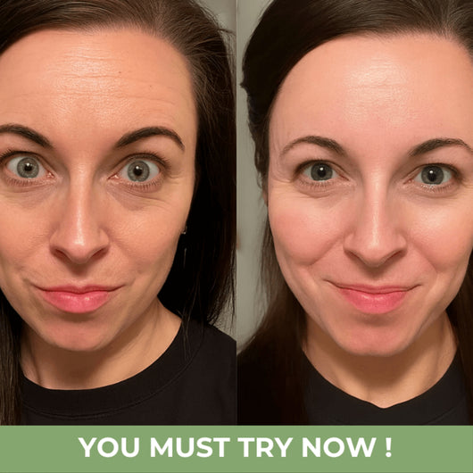 Visible skin comparison showing plumper, glowing-looking skin with Olivine Beauty Bio-Collagen Mask