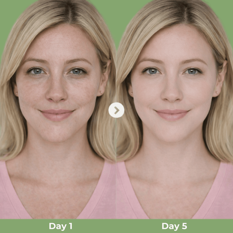Before and after facial comparison showing smoother and less puffy skin after gel mask