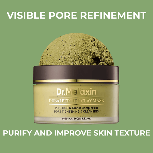 Dubai Peptide Clay Mask product jar showing clay texture for pore refinement and skin cleansing
