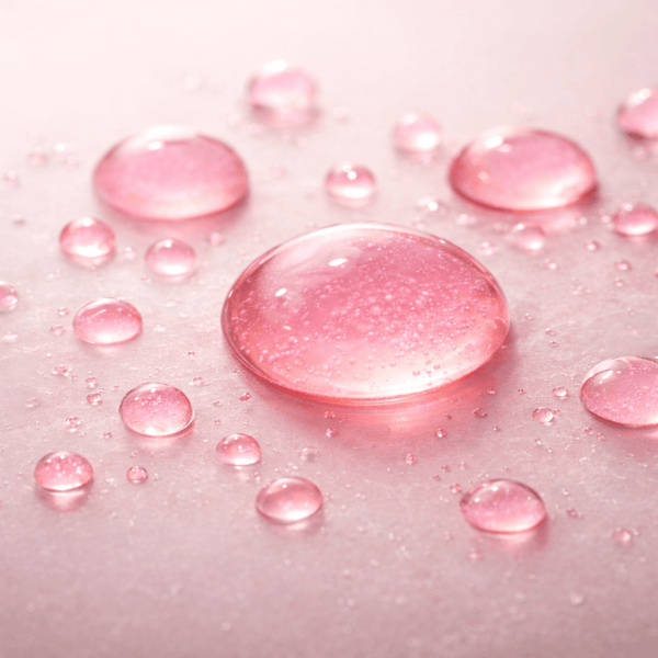 Close up of NAD plus serum texture with pink glossy droplets representing EQQUAL BERRY NAD plus peptide serum ingredient