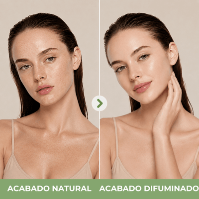 Comparación entre acabado natural y acabado difuminado con EADEM Sunsuede SPF 50