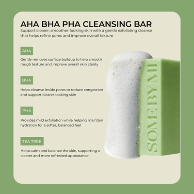 Olivine Beauty cleansing bar with AHA BHA PHA and tea tree for exfoliation pore cleansing and balanced skin