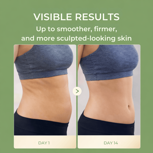 Before and after results showing smoother and firmer looking skin after consistent use