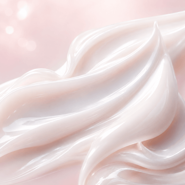 Luminous pearl-white cream textures representing Arbutin 7% brightening skincare benefits by Olivine Beauty.