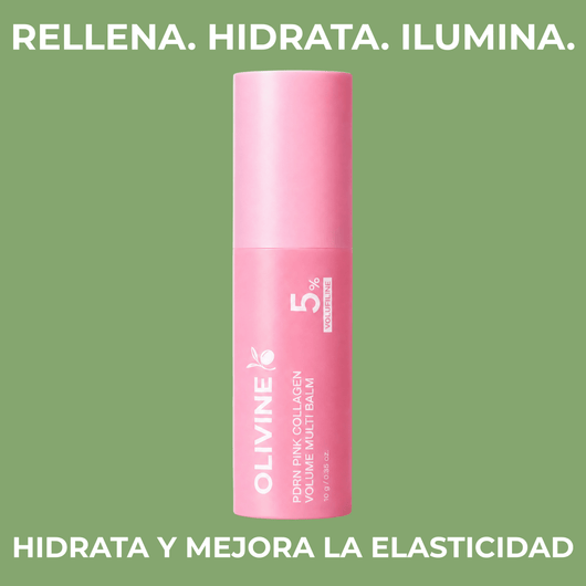Bálsamo Voluminizador de Colágeno Rosa con PDRN que ayuda a hidratar, rellenar e iluminar la piel.