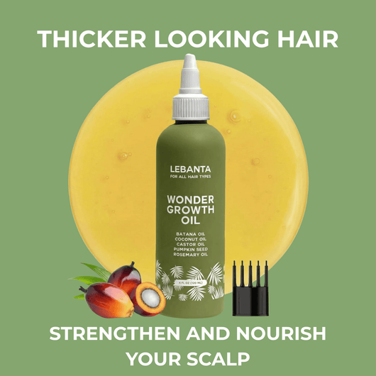 Batana hair growth oil bottle with applicator and natural ingredients for scalp nourishment