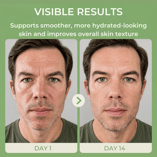 Before and after skin improvement showing smoother and more hydrated looking skin over time