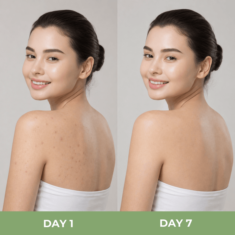 Day 1 and Day 7 body skin comparison showing smoother texture and improved clarity