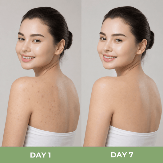 Day 1 and Day 7 body skin comparison showing smoother texture and improved clarity