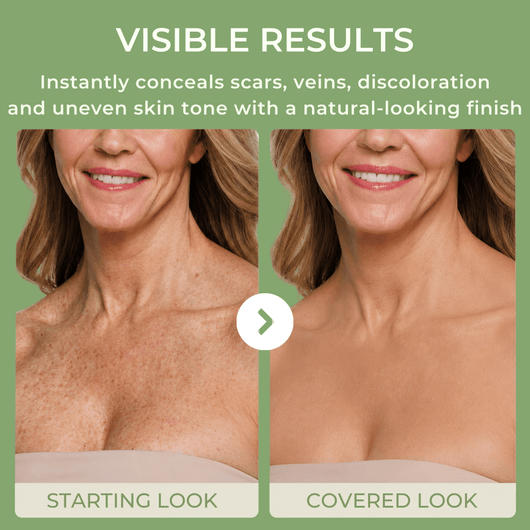 Visible coverage demonstration showing the appearance of smoother-looking and more even-looking skin after application.