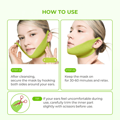Step-by-step instructions on how to wear the Olivine Beauty Cactox V-Lifting Mewing Band for jawline support