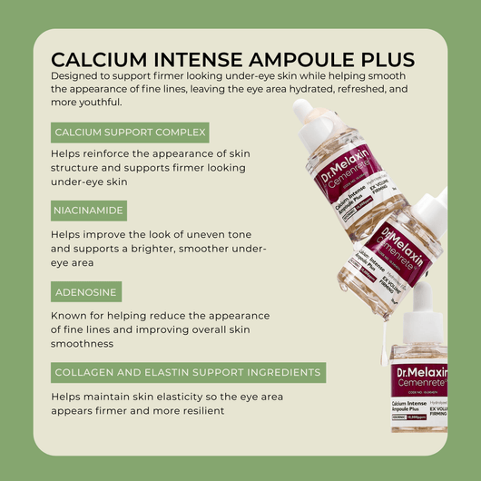 Olivine Beauty Calcium Intense Ampoule Plus key ingredients including niacinamide, adenosine, and calcium support complex