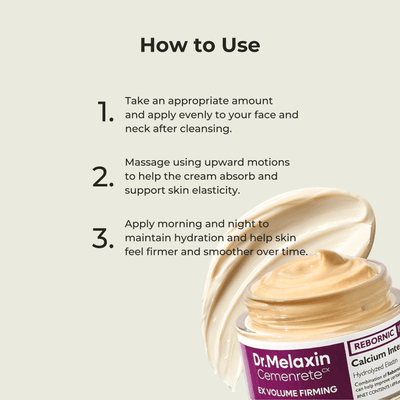 how to use olivine beauty calcium intense firming cream showing application steps for face and neck routine