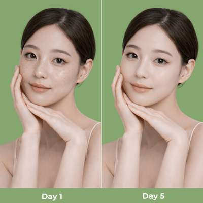 Olivine Beauty Calcium Volume Eye Patch Day 1 vs Day 5 skin texture improvement and smoother complexion
