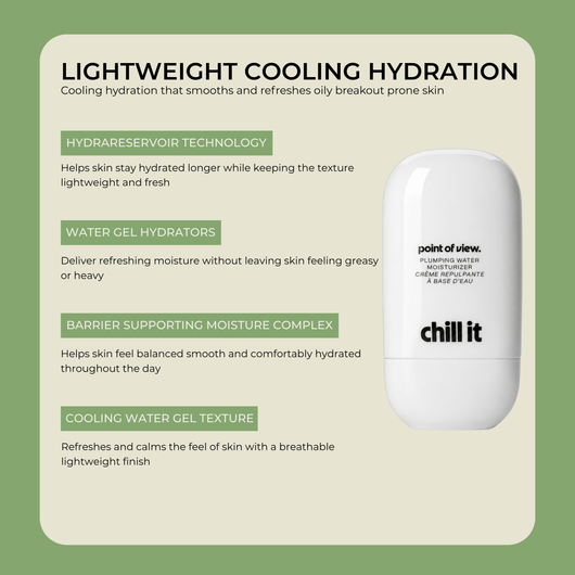 Olivine Beauty Chill It moisturizer key ingredients and lightweight hydration benefits section