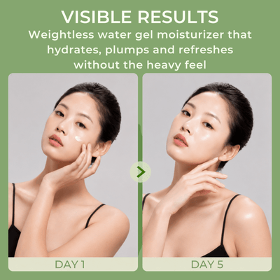 Olivine Beauty Chill It moisturizer day 1 vs day 5 hydrated glowing skin comparison