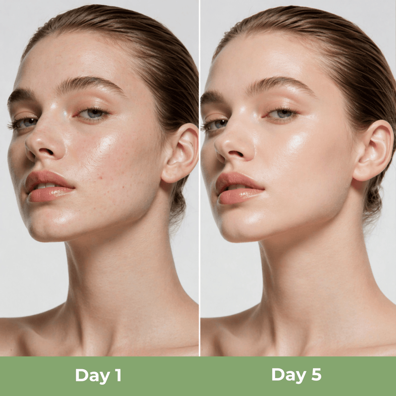 Close up before and after skin showing reduced texture and improved clarity