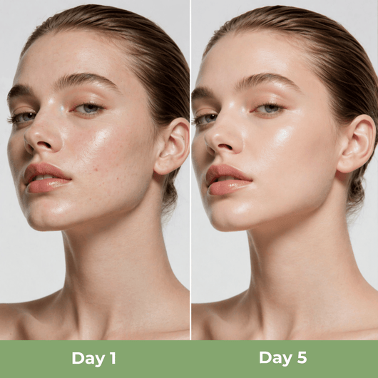 Close up before and after skin showing reduced texture and improved clarity