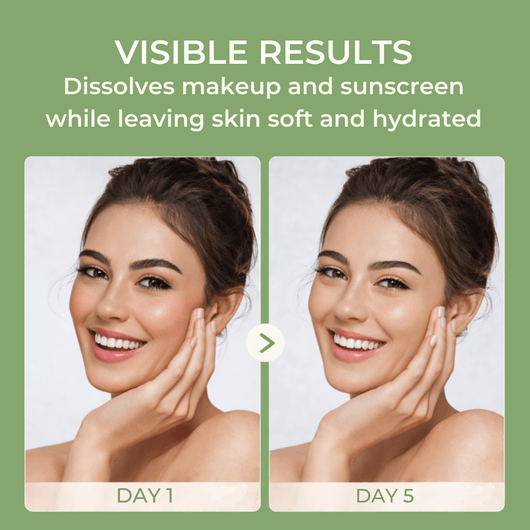 Cleansing balm removing makeup and leaving skin soft and hydrated day 1 to day 5