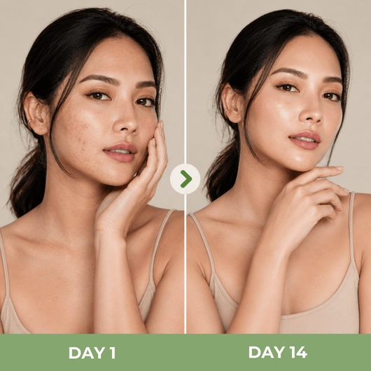 Olivine Beauty cleansing bar results showing before and after skin with smoother texture and clearer looking pores over time