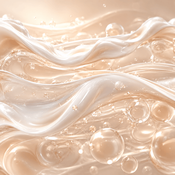Silky collagen-inspired cream ribbons with glossy hydrating textures and radiant skincare glow