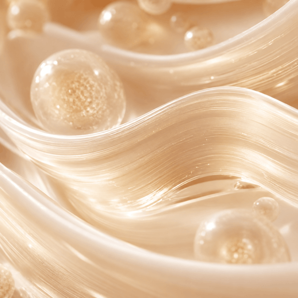 Olivine Beauty luxury skincare texture inspired by collagen support ingredients with elastic cream ribbons.