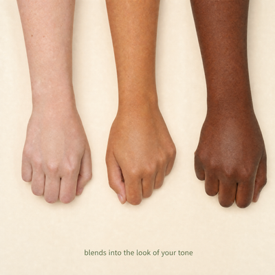 Fair, tan and deep skin, each with a sheer swatch blended into the look of its own tone