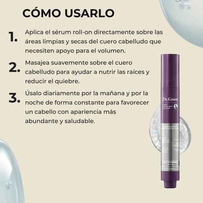 Olivine Beauty guía de aplicación del sérum revitalizante capilar Dr. Groot para uso diario