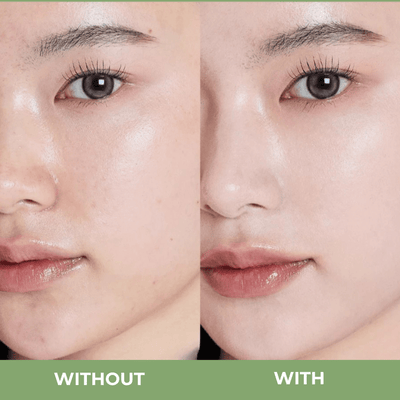 Close up before and after showing pore blurring smooth skin finish