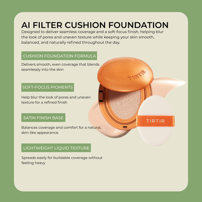 Cushion foundation formula with pore blurring and smooth satin finish