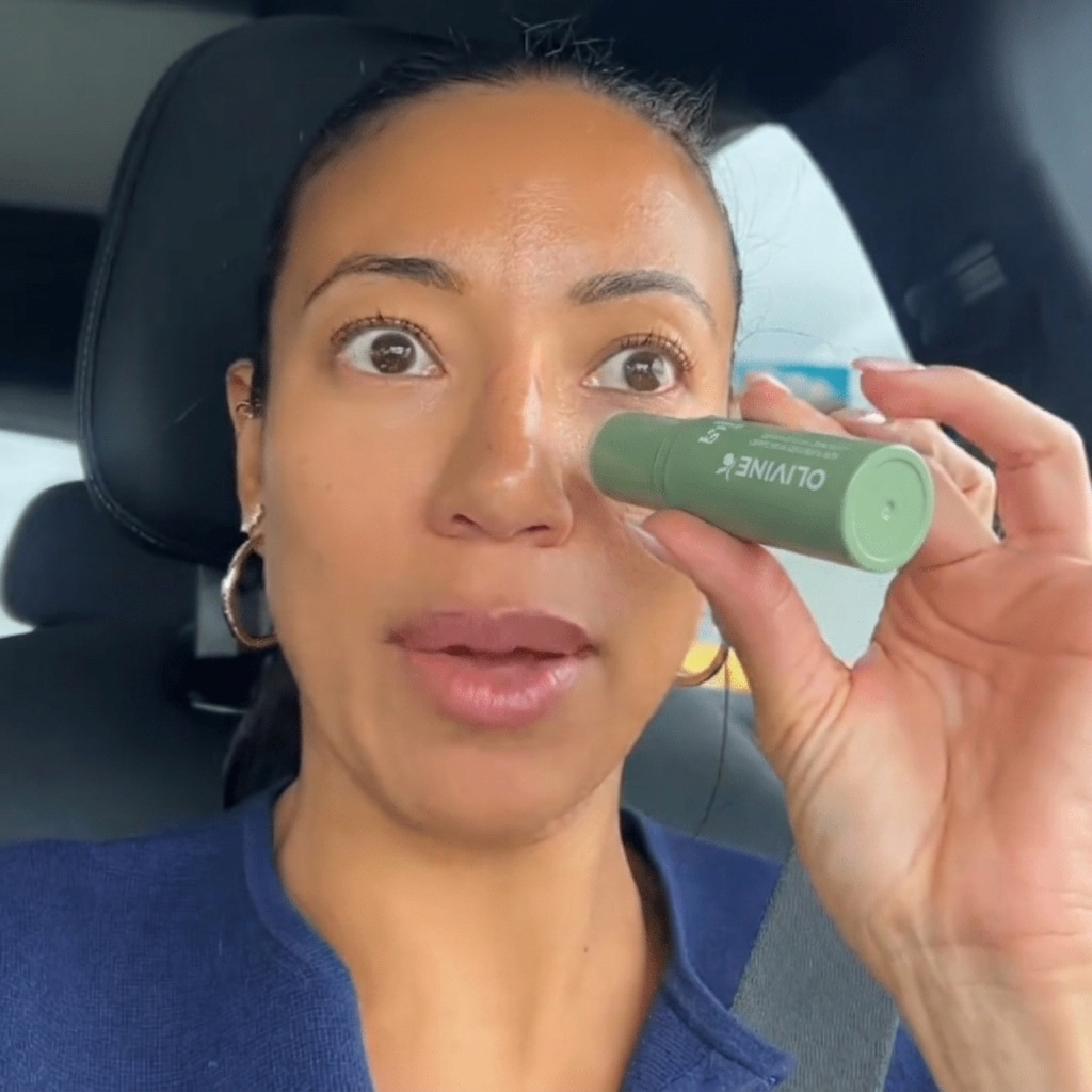 Olivine PDRN Green stick customer with a healthy on the go glow