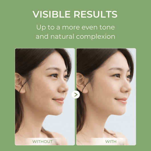 Visible skin tone improvement after applying Olivine Beauty Daily Tinted Fluid Sunscreen with natural finish.