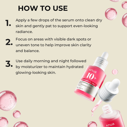 Step-by-step guide showing how to apply the Olivine Beauty dark spot correcting serum.