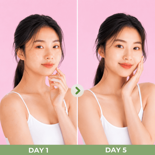 Day 1 and Day 5 comparison showing brighter-looking smoother-looking skin appearance