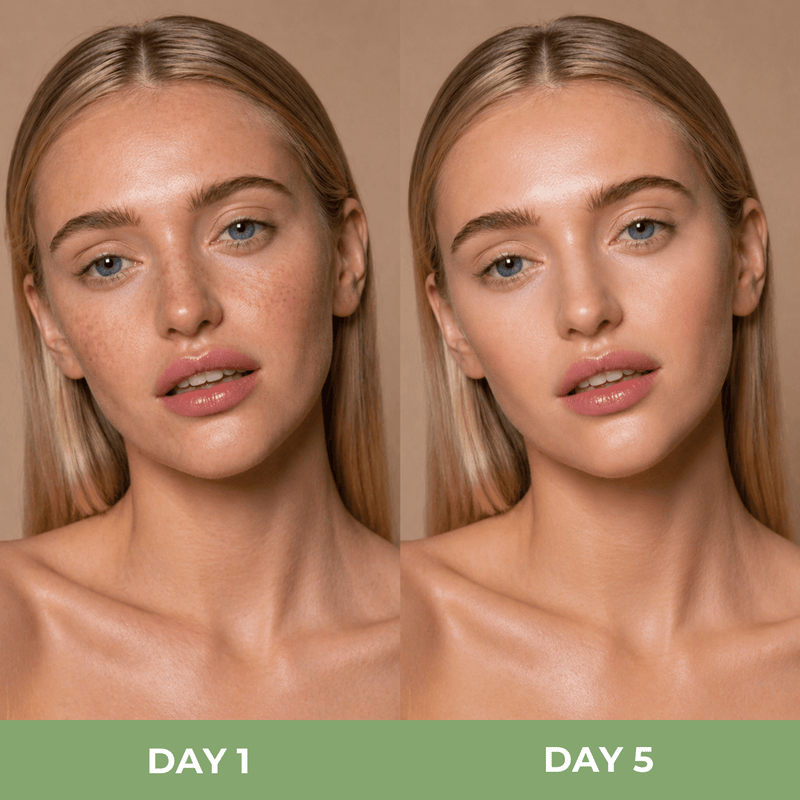 Close up comparison showing smoother and more radiant skin after using toner pads