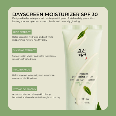 Key ingredients in moisturizer sunscreen including rice extract ginseng and niacinamide