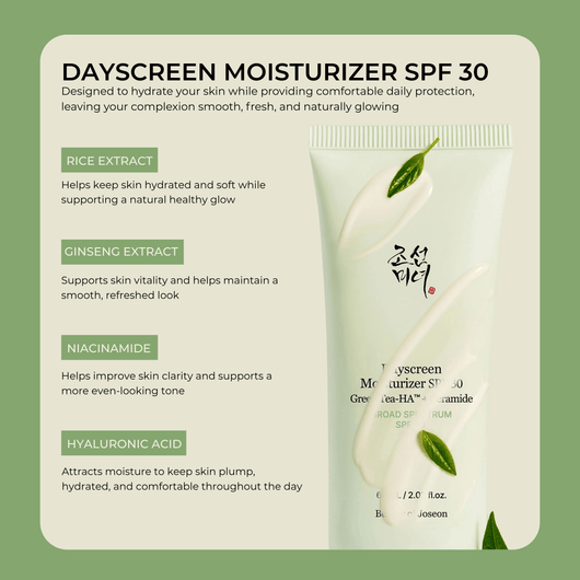 Key ingredients in moisturizer sunscreen including rice extract ginseng and niacinamide