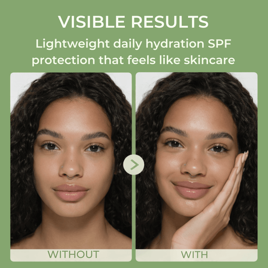 Before and after using moisturizer sunscreen showing smoother hydrated glowing skin