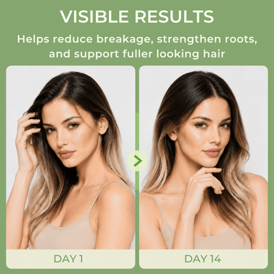 Olivine Beauty Dr. Groot before and after visible hair volume and scalp support comparison image