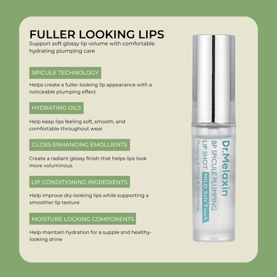 Dr.Melaxin BP Spicule Plumping Lip Shot key ingredients and lip plumping benefits section.