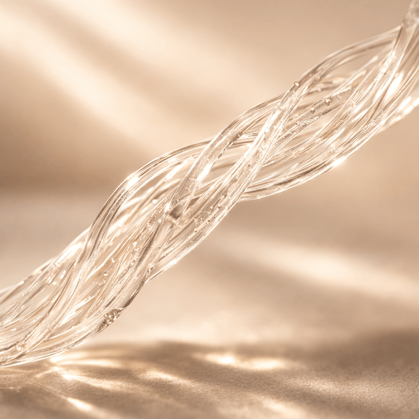 Elastin-inspired flexible fiber texture symbolizing skin suppleness by Olivine Beauty