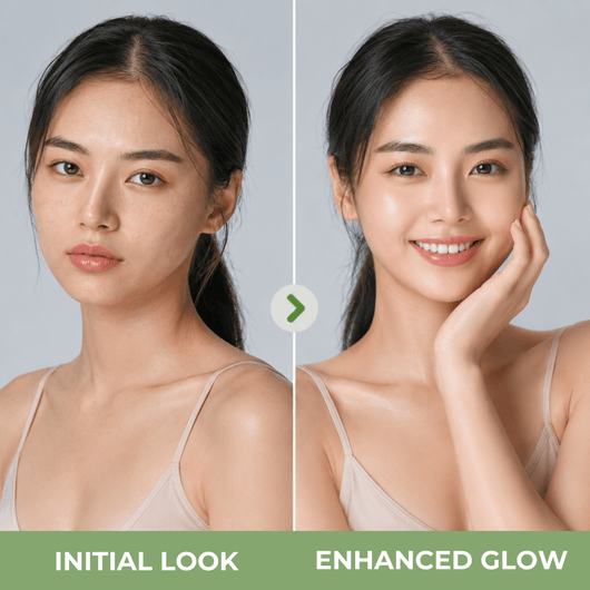 Comparison showing enhanced glow and hydrated-looking skin with Olivine Beauty cream