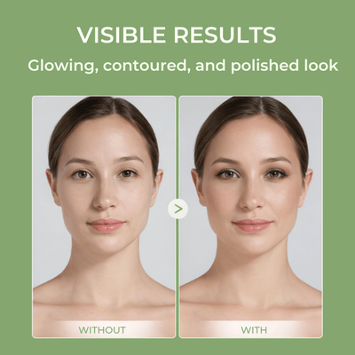 Before and after makeup results using Olivine Beauty eye and cheek palette
