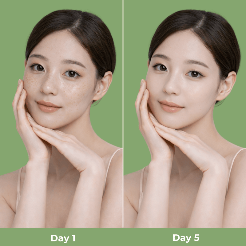 Olivine Beauty eye patch Day 1 vs Day 5 under eye improvement comparison