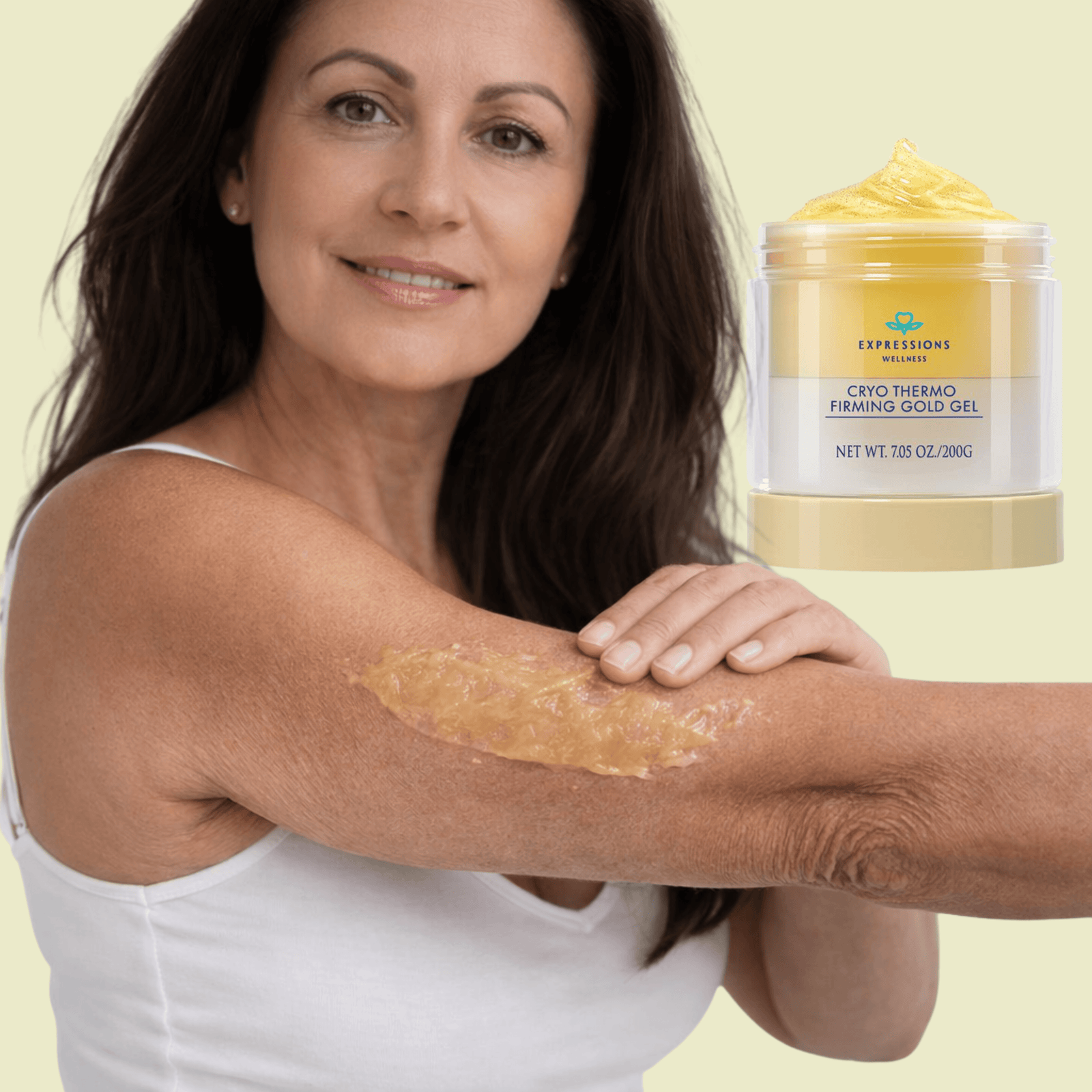 Woman applying firming cream on arm to support smoother and firmer looking skin