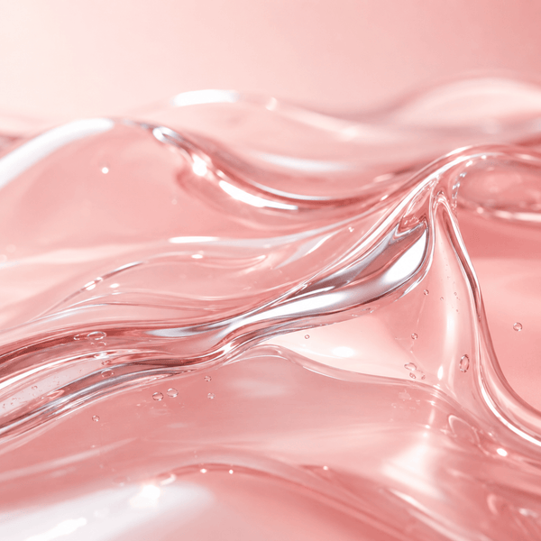 Glossy transparent liquid waves with reflective shine representing smooth fuller-looking glossy lips.